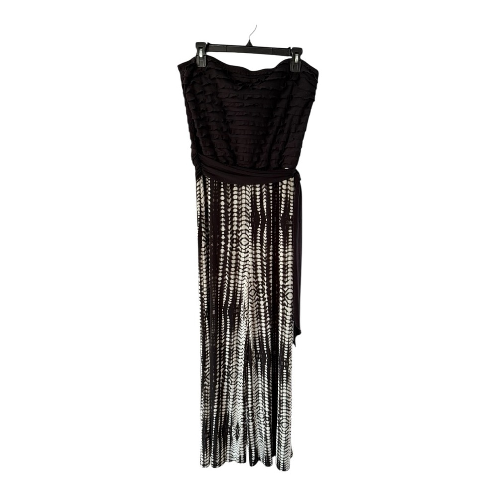 Women’s Strapless Wide Leg Black Ruffled Long Jumpsuit Size XL Jersey Knit Party - Picture 5 of 16
